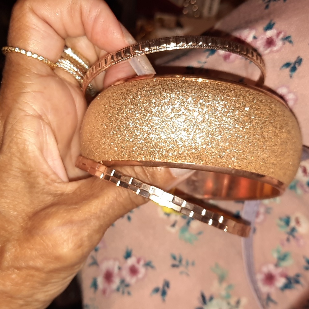 WOMEN'S PLUS SIZE Lot of 9 Rose Gold & Silver Bangles Bundle Brand New